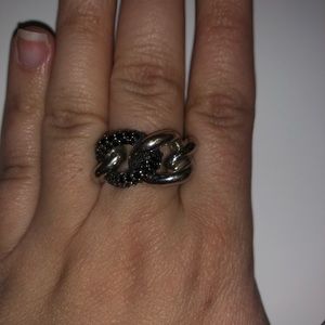 Black and Silver Swarovski Crystal Knot Ring